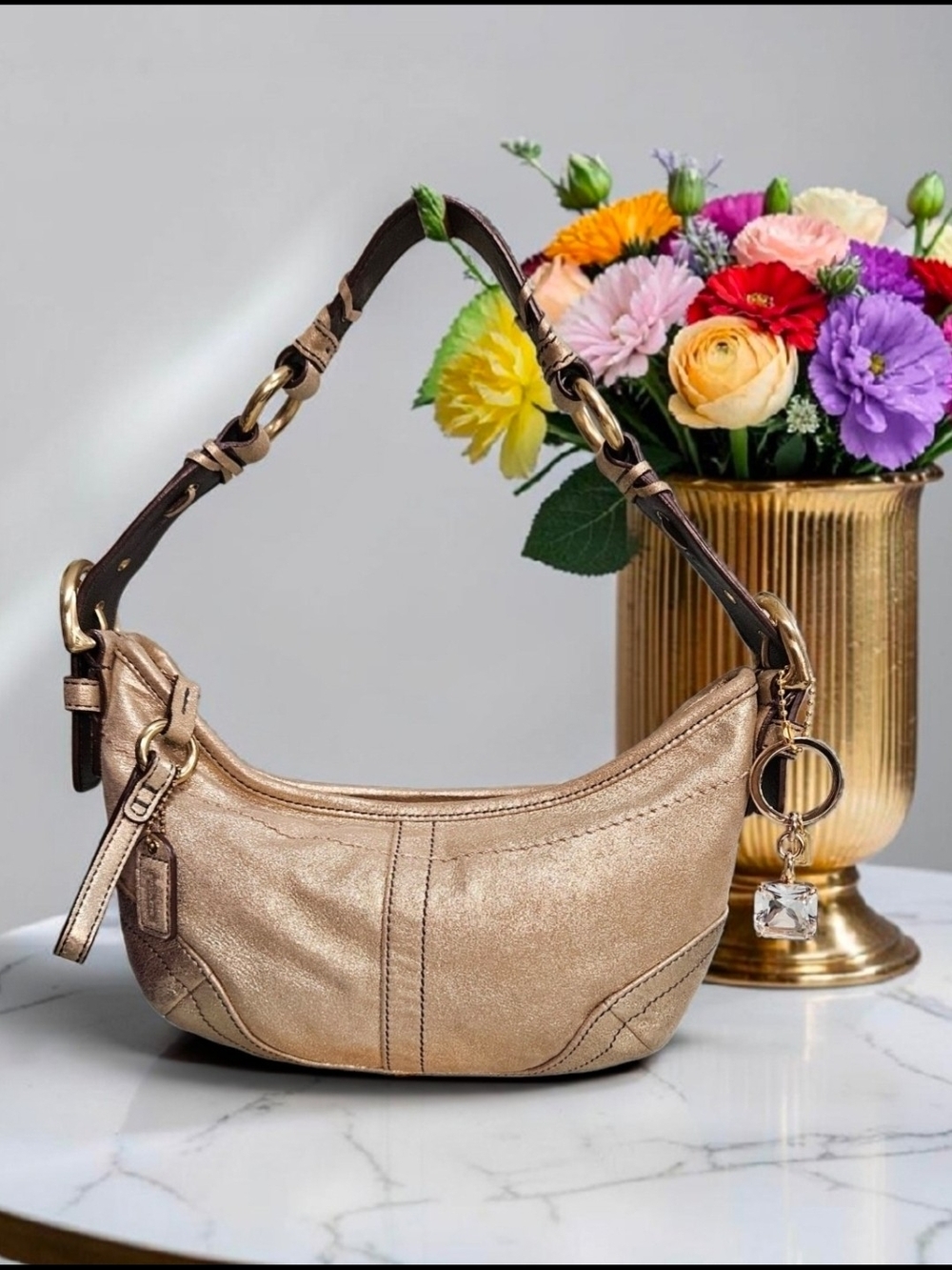 Coach SOHO 2004 Limited Edition Metallic Gold Goat Suede Bag w/Matching Wristlet - Picture 8 of 15